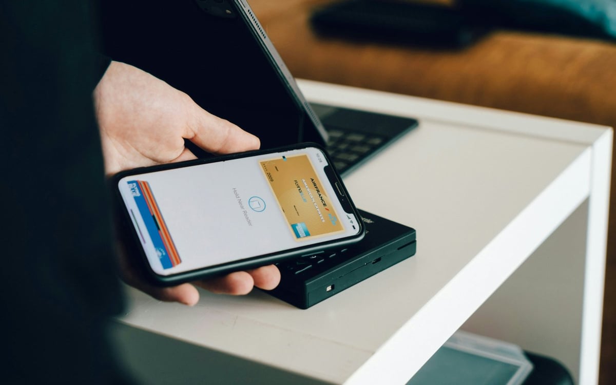 Close-up of mobile checkout screen ready to accept an online payment